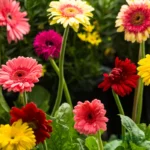 Vibrant Gerbera Plant in full bloom with red, yellow, pink, purple, and white flowers. Perfect gerbera daisy plant for home, garden, or balcony – easy-care and sun-loving.